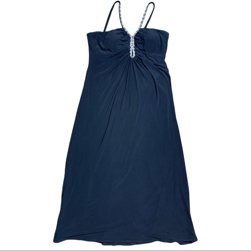 LAURA PLUS Maxi Occasional/Cocktail Gown With Plunging Beaded Neckline Black 16W